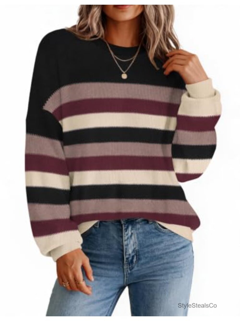 Oversized Crewneck Long Sleeve Knit Sweater Pullover for Women Fall Winter